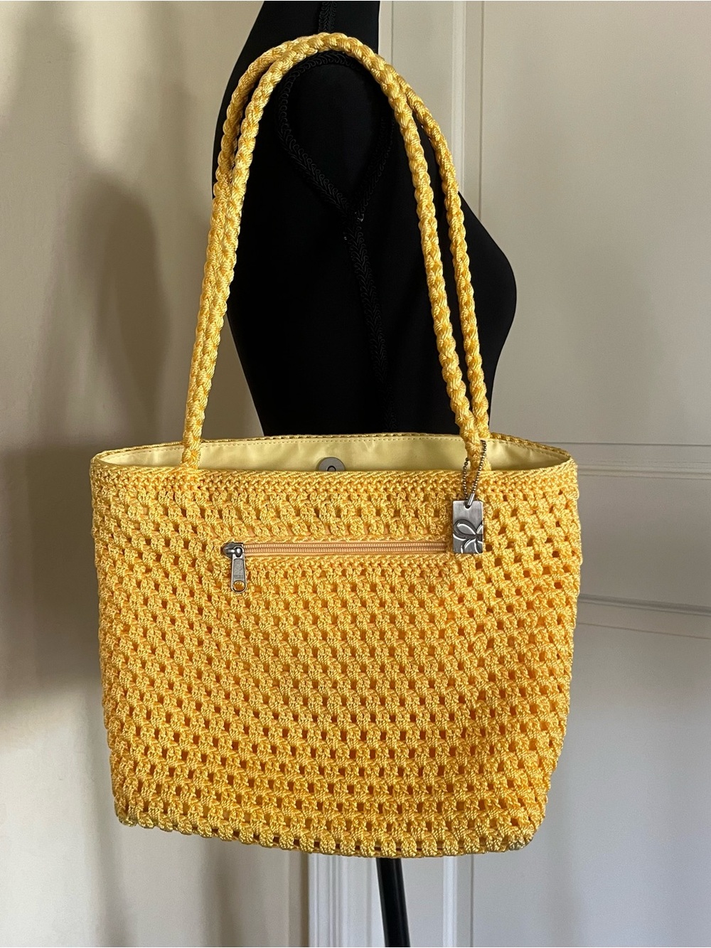 LINA Yellow Woven Shoulder Tote Bag - Lightweight Summer Handbag